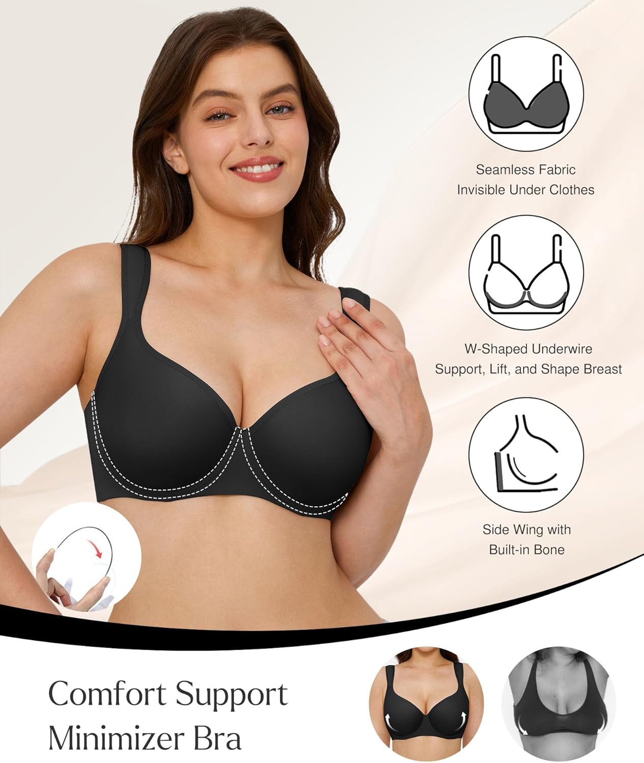 Popilush Minimizer Bras for Women Full Coverage Plus Size Unlined Underwire T Shirt Seamless Bra for Large Breasts - Image 2