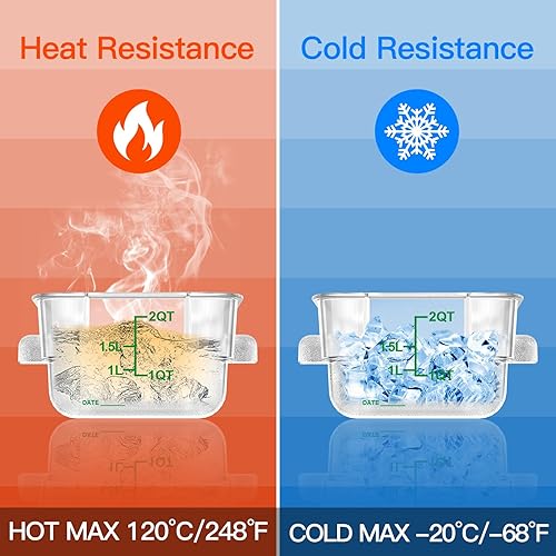 Miniatura 4 de 6 recipientes de almacenamiento de alimentos de 2 cuartos con tapa, recipientes cuadrados transparentes de almacenamiento comercial con asa y