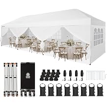 CROWN SHADES 10X30 Pop Up Canopy Tent with Sidewalls, Instant Setup, White