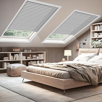 Motorized Skylight Cellular Blinds,Light Filtering Honeycomb Shades Work with Alexa,Google,Homekit,Cellular Window Shades for Ceiling and Window,Custom Size,Light Filtering Vintage White Grey