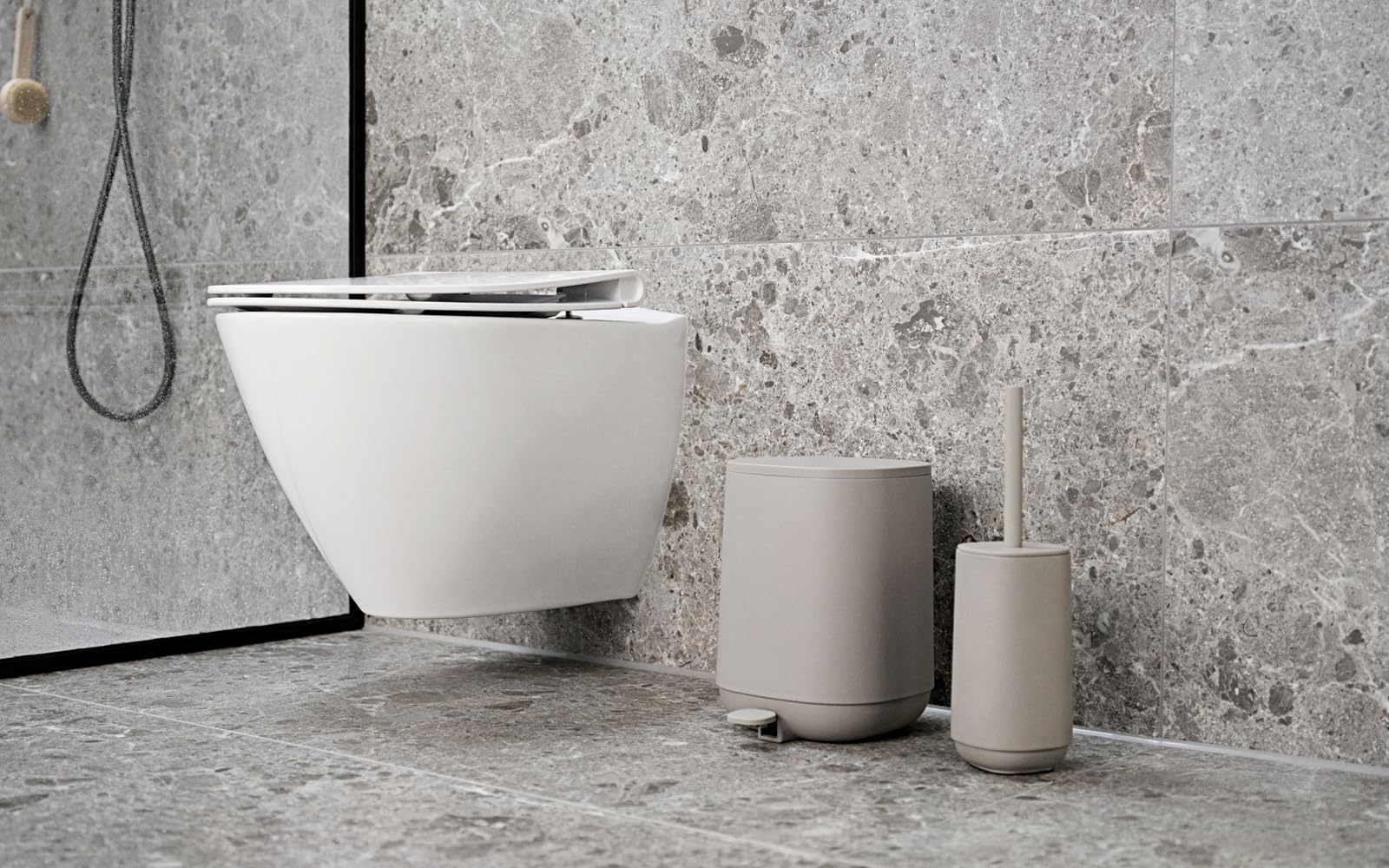 Zone Denmark Time Mülleimer fürs Badezimmer, Kleiner Kosmetikeimer, Abfalleimer mit Deckel, Durchm. 20,8 cm, Höhe 27,5 cm, Fassungsvermögen 3 Liter, Concrete