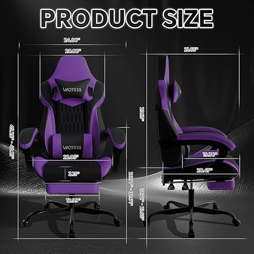 Miniatura 24 de Silla de juegos con reposapiés, sillas de juegos de respaldo alto, silla ergonómica de cuero de PVC con reposacabezas ajustable, soporte lumbar