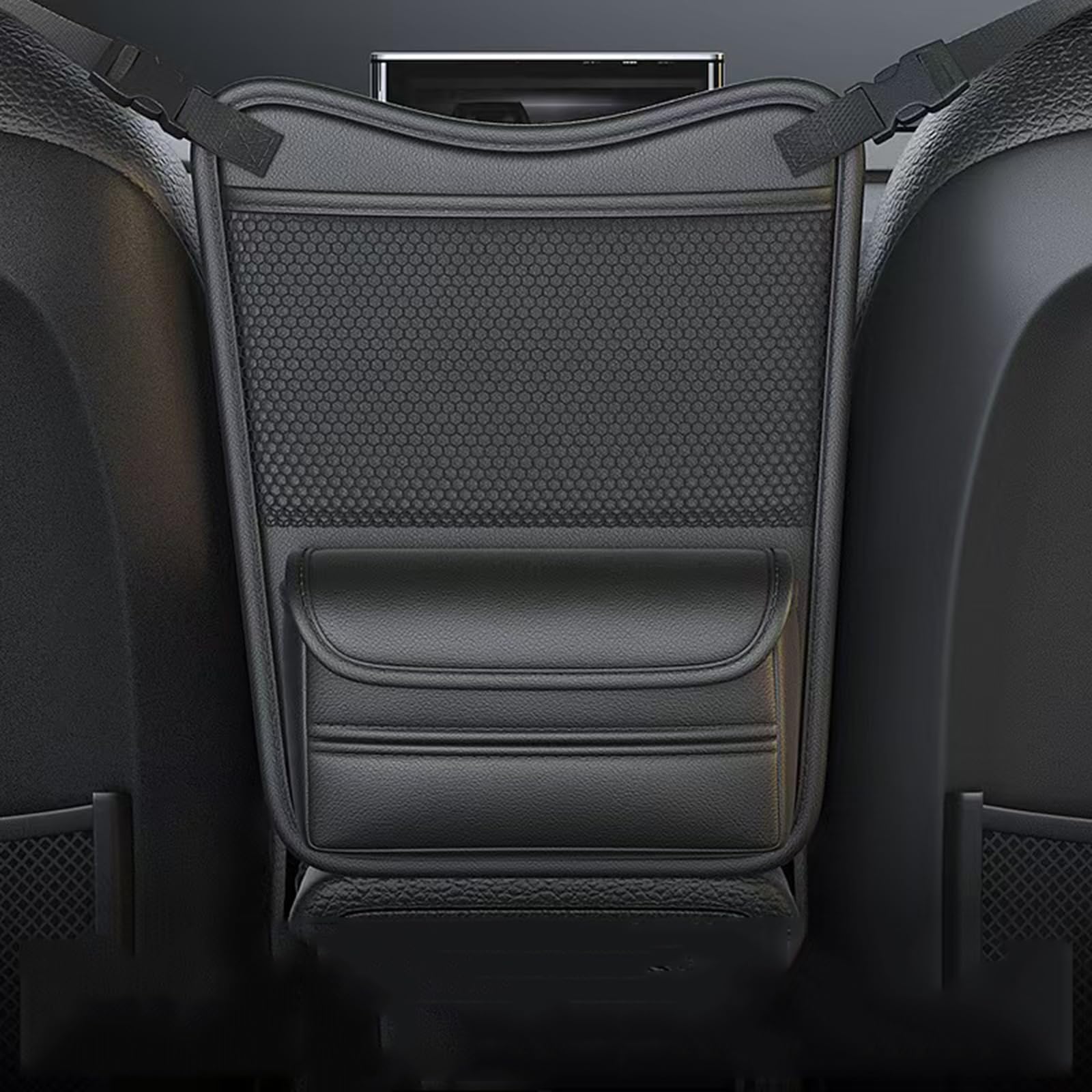 Borsa Portaoggetti per Auto per VW Tiguan (2007–2026), Design Fronte-Retro, con Porta-Fazzoletti e Tasca per Telefono,A Black