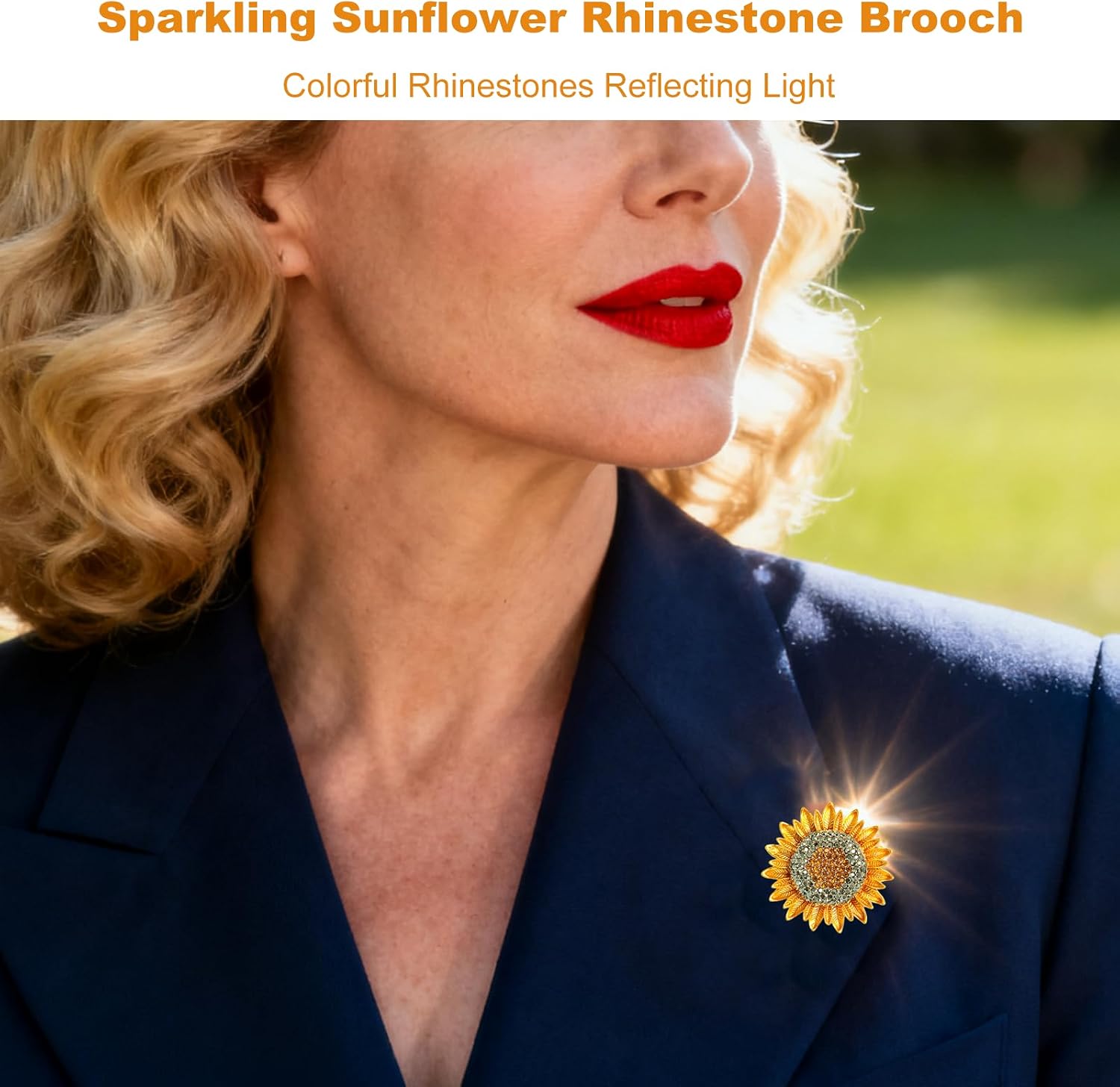 Sunflower Brooch Pins for Women Color Crystal Rhinestone Brooches Retro Handmade Elegant Sun Flower Pins Sun Broch Flower Brooches for Women's Yellow Push Pin Accessories