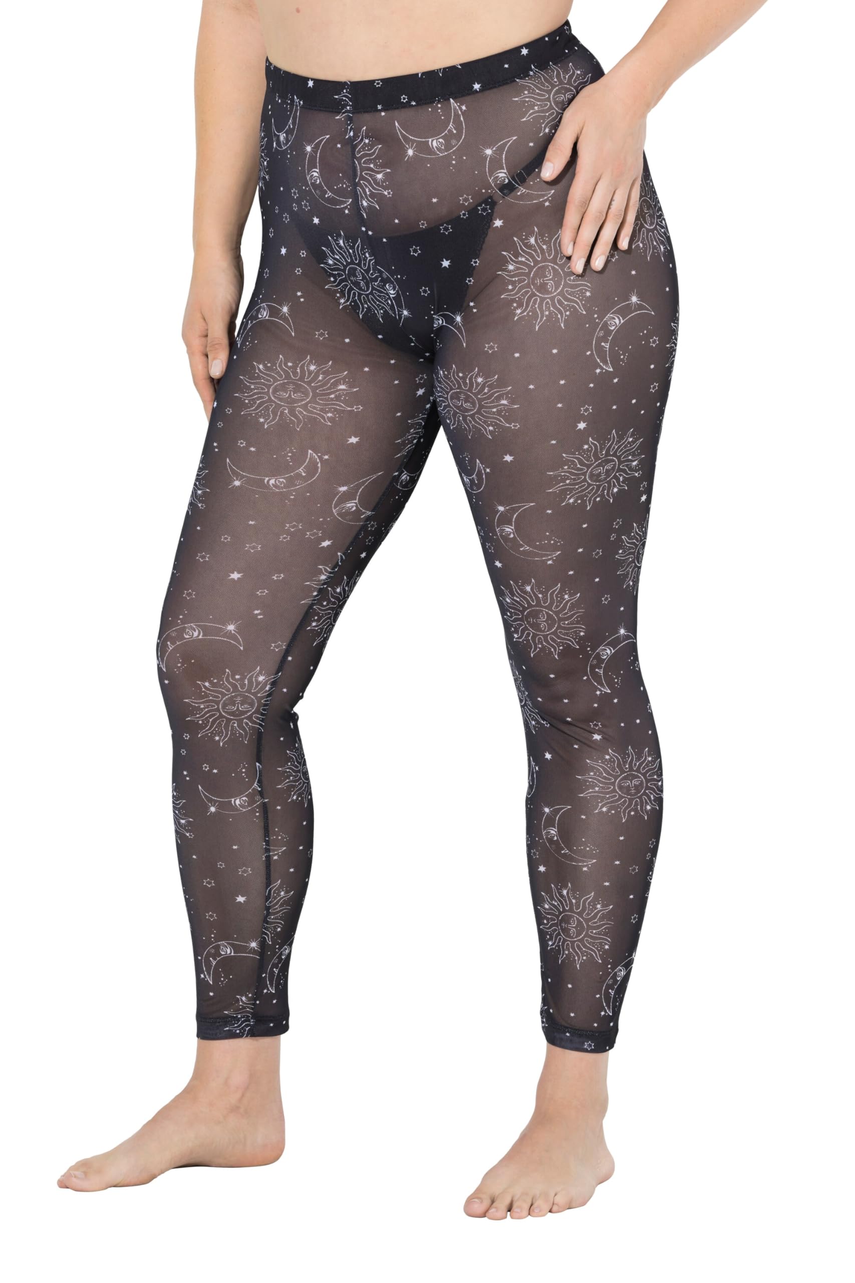 Ulla Popken Damen große Größen Übergrößen Plus Size Strumpf-Leggings, Sonne & Mond, Mesh 837935