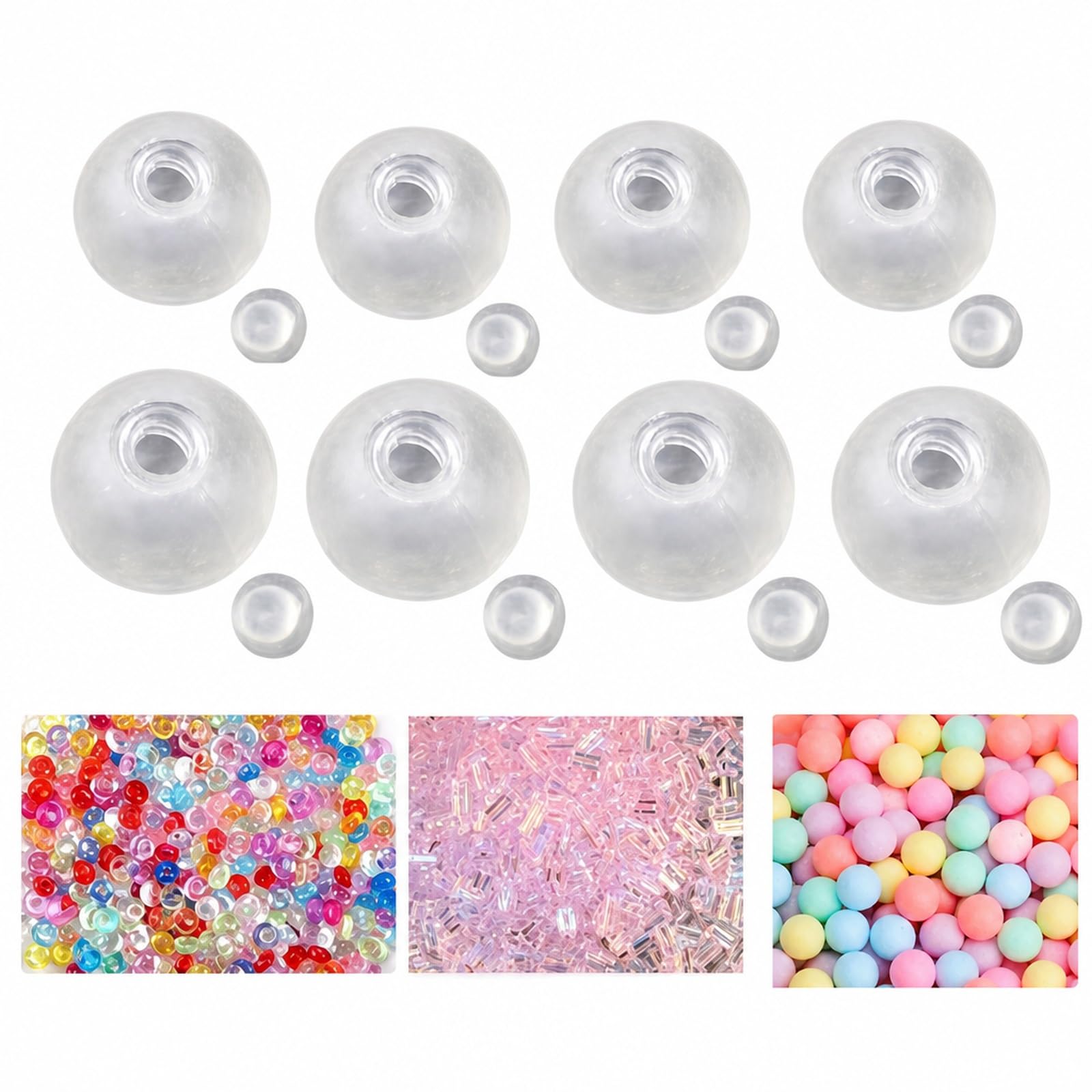 11pcs DIY Squishy Skin Making Kit, 4cm and 6cm Transparent Squishy Balls with Plugs, Filling Beads and Strips, Sensory Crafting Set