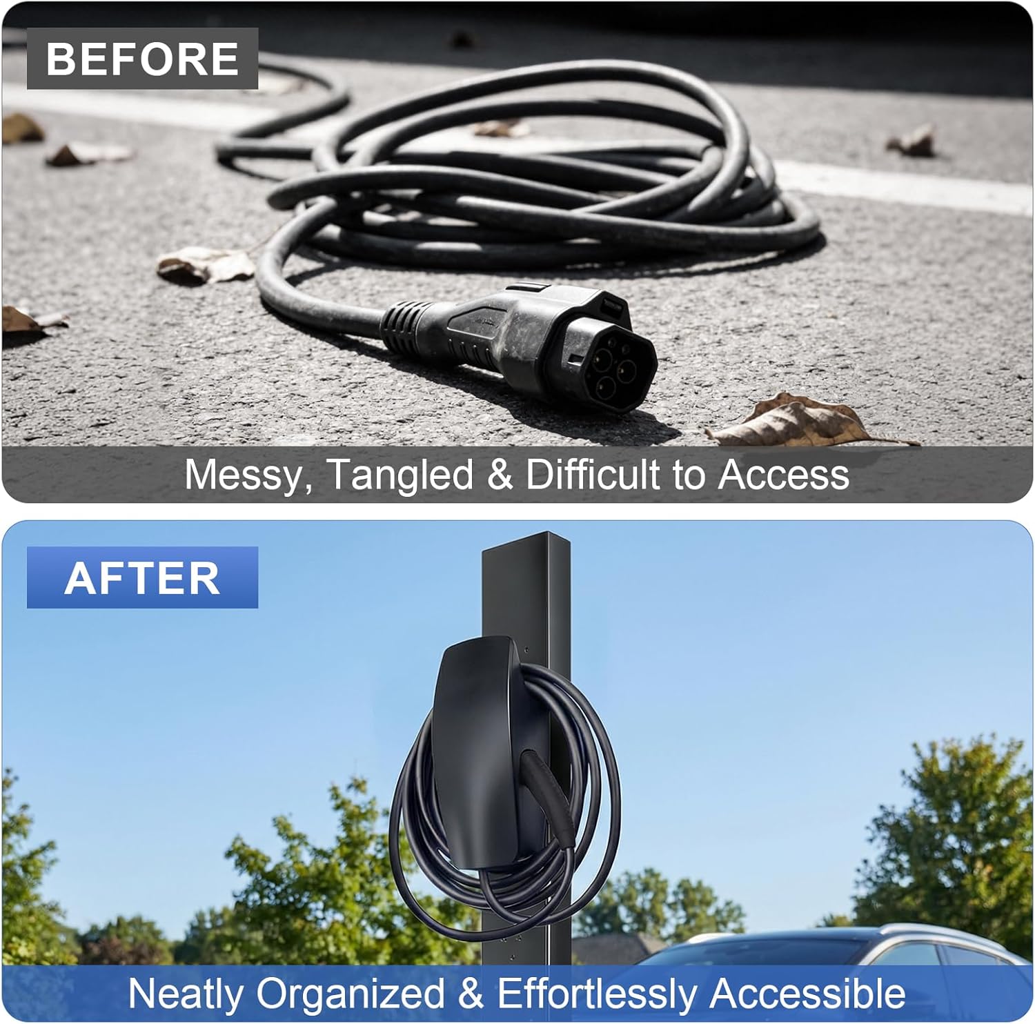 GearUp EV Charger Pedestal Compatible with Tesla Entire Range Mobile Connector & J1772 Outdoor Charge Station Stand