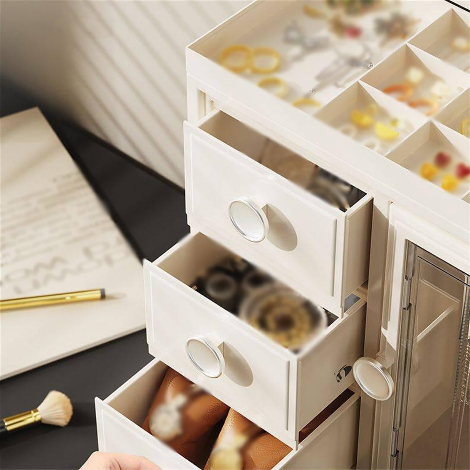 Soporte de joyería Caja de almacenamiento joyas con espejo