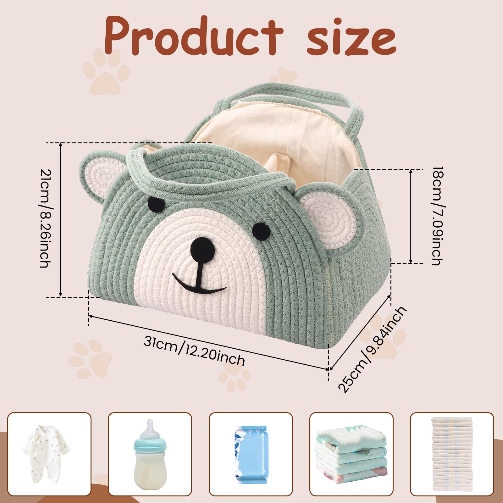 Baby Nappy Caddy Organiser, Portable Cotton Rope Woven Diaper Caddy, Portable Nursery Baby Caddys Storage Basket - Image 2