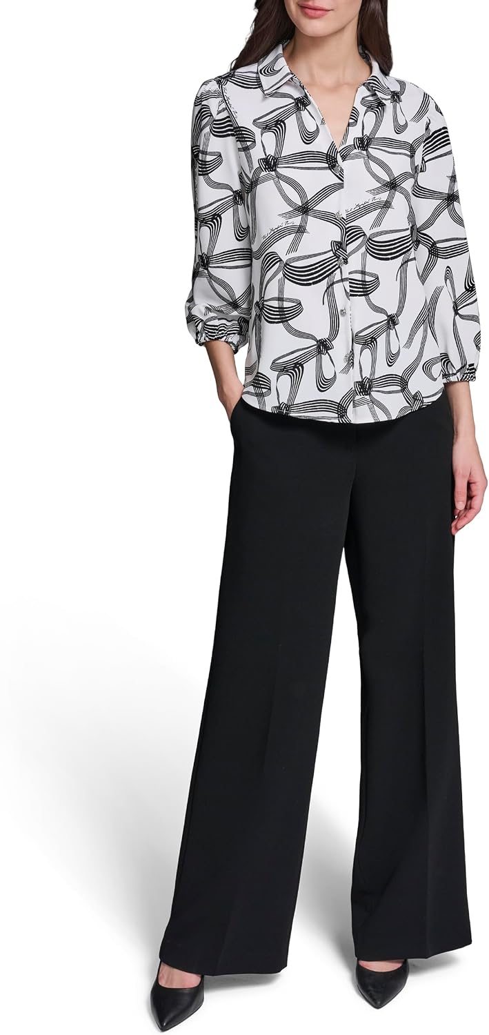 Karl Lagerfeld Women's Bow Print Black and White Blouse
