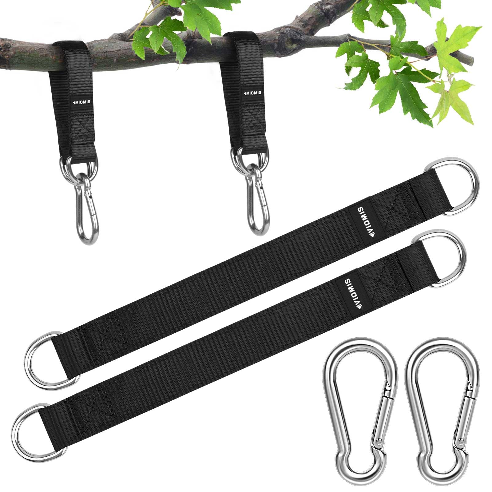 Viomis Premium Schaukel- & Hängemattenbefestigungsset, 2er-Set, Nylon mit Hochleistungs-Karabinern und D-Ringen, 200 kg Tragkraft