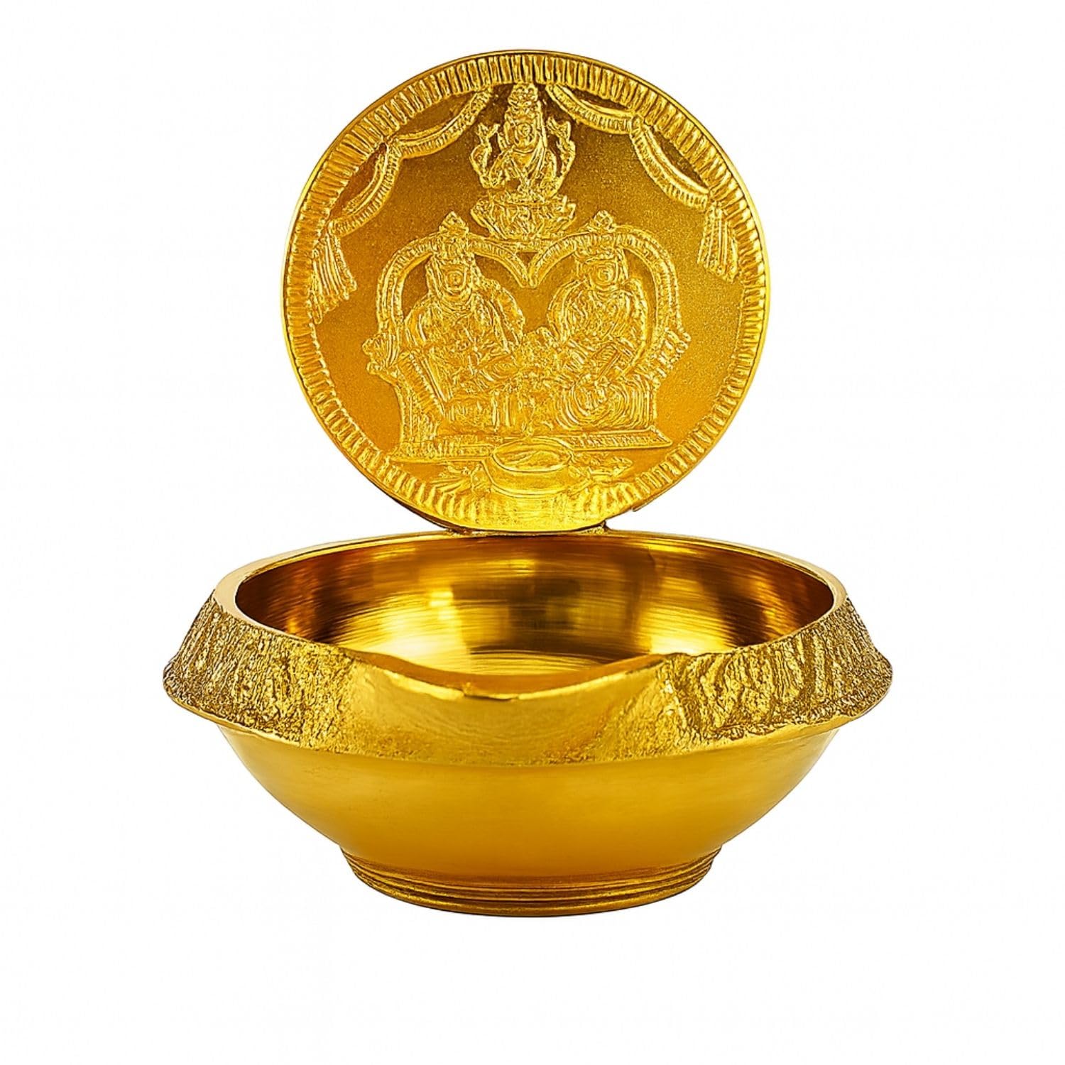 Neotea Lakshmi Kuberar Deepam Brass Vilakku Lakshmi Kubera Lamp One Coin (Golden)