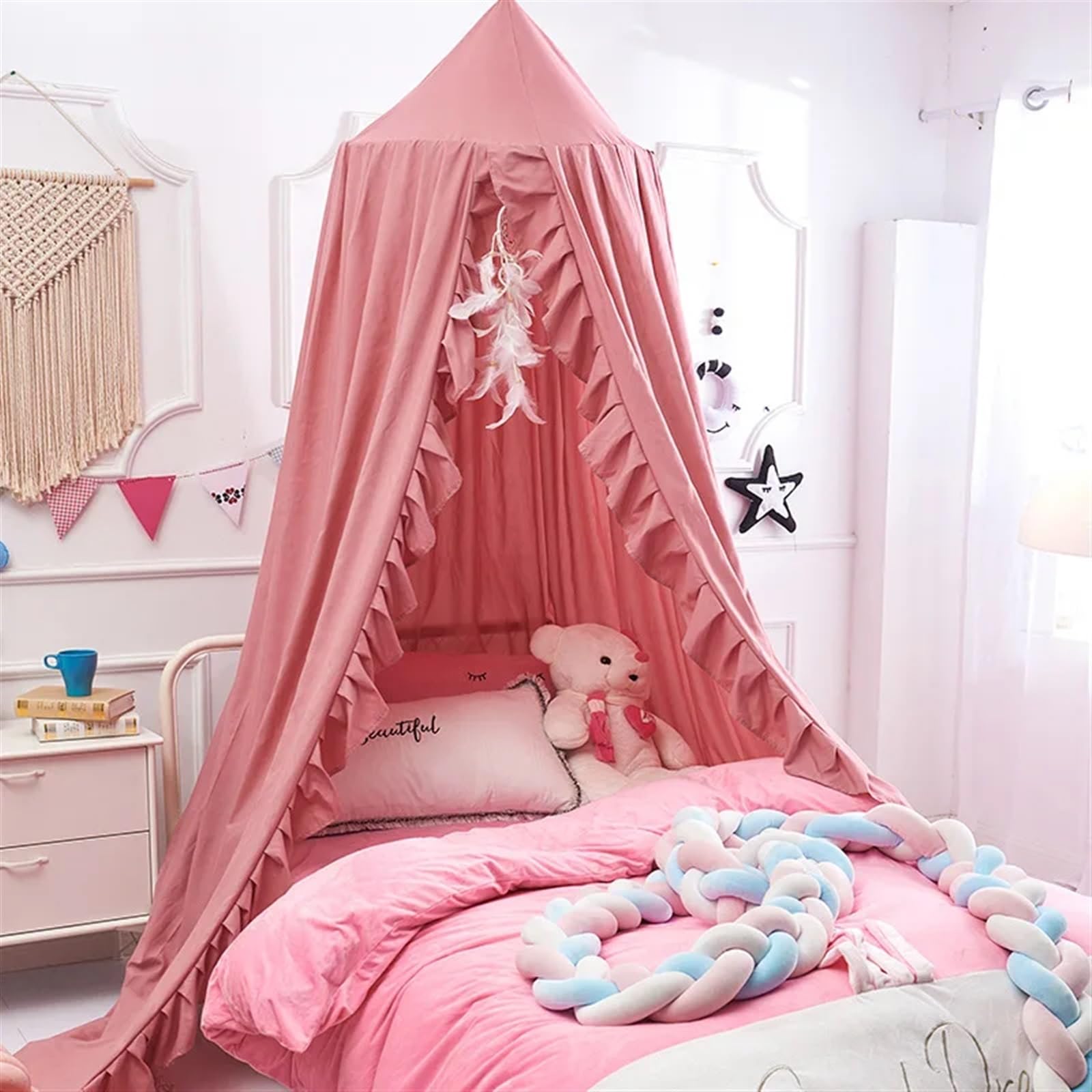 Biancheria da letto for bambini sospesa Tende for letto a cupola Tende a baldacchino Zanzariera Copriletto Tende for bambini che leggono Giocando Decorazioni for la casa(Pink)