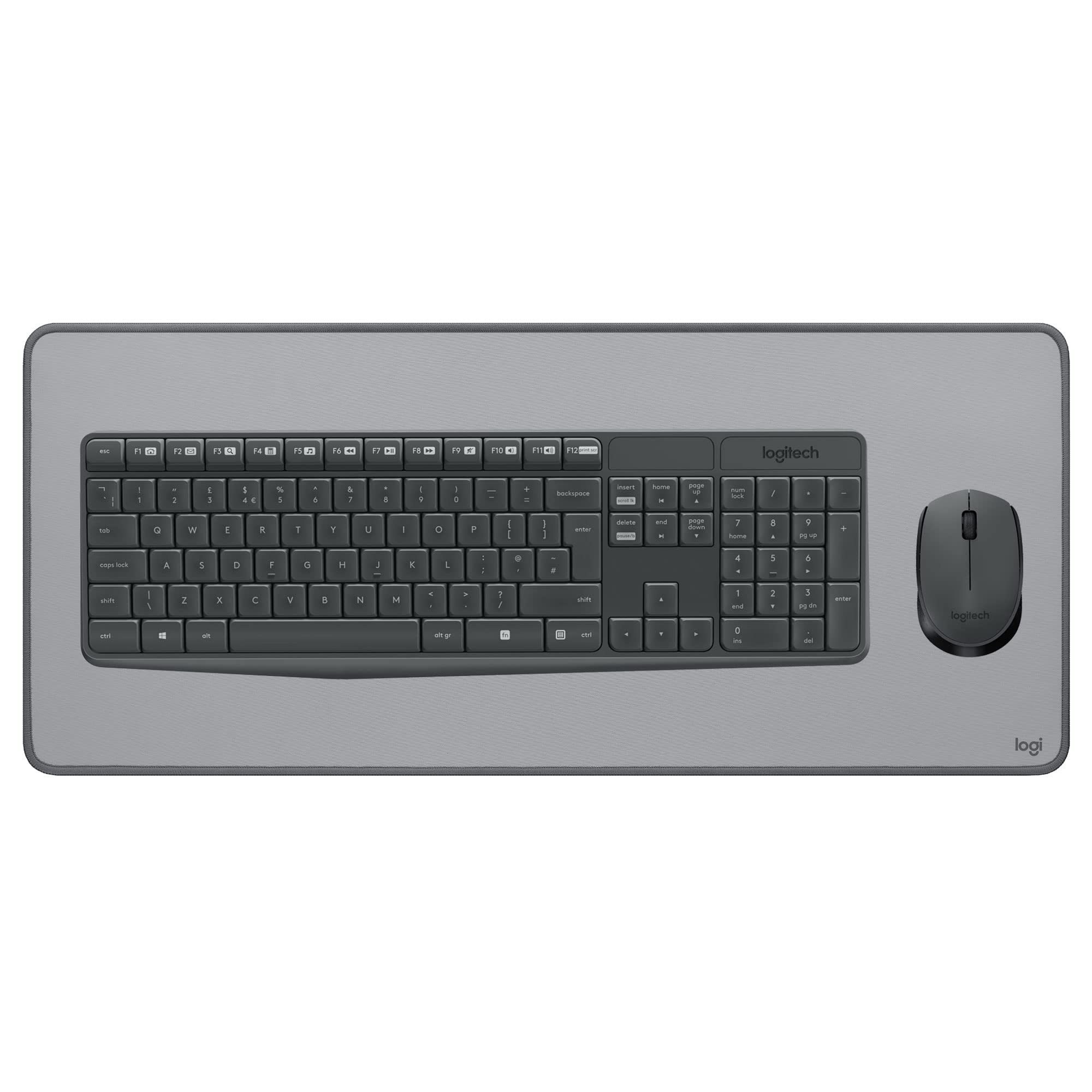 Logitech MK235 Combo Clavier Souris sans Fil, Récepteur USB Unifying, PC/Ordinateur, Clavier Français AZERTY - Gris + Logitech Desk Mat - sous-Main, Large Tapis de Bureau Gris, pour Le Télé-Travail