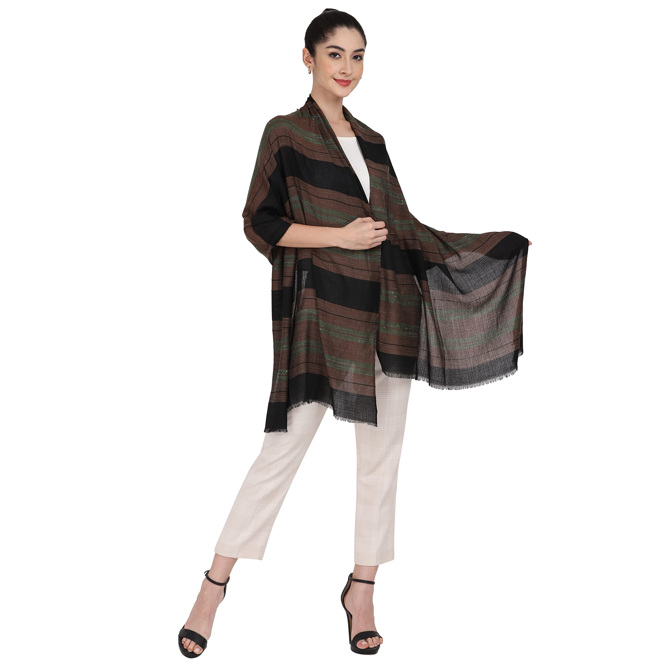 Brown Cotton Striped Shawl Stole Scarf / 293-image-25