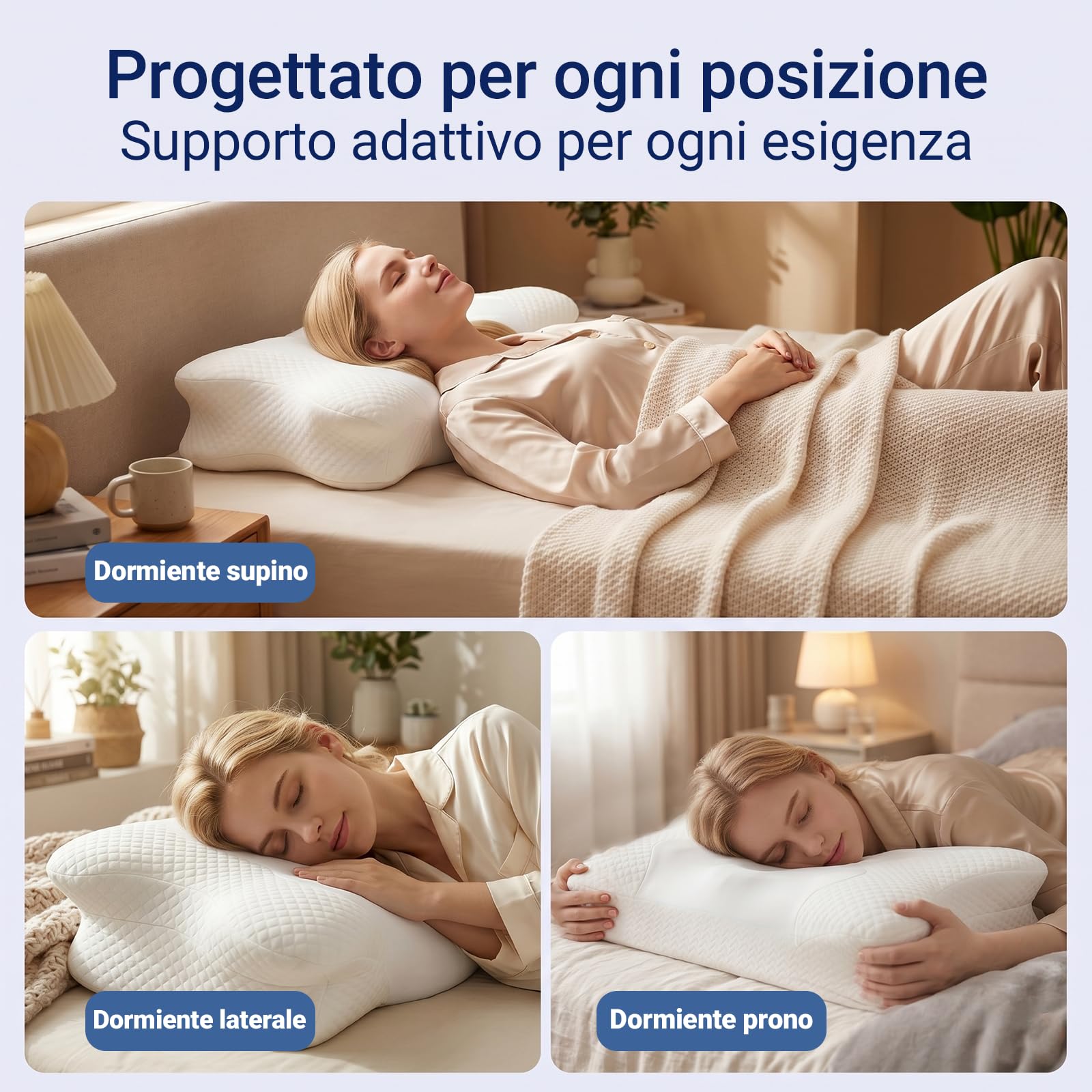 COSYLAND Cuscino cervicale ergonomico 2 in 1 in memory foam, cuscino cervicale ortopedico per dormire, schiena, fianchi e pancia, 60 x 40 x 11/14 cm
