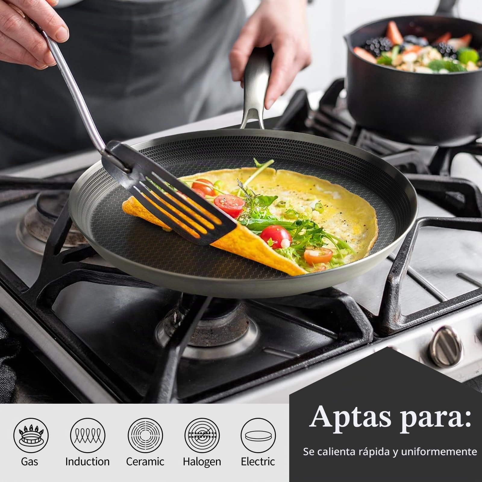 Innerwell Sartén antiadherente Profi Crepes 28 cm, Sartén acero inoxidable para Inducción, revestimiento alveolar resistente a los arañazos, apta para horno y lavavajillas, sin PFOA