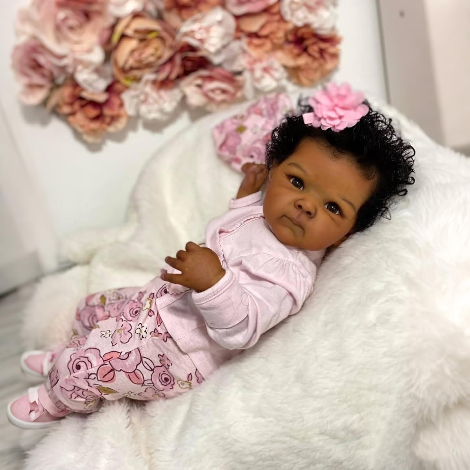 Anano Black Reborn Baby Dolls Silicone Full Body, 18 in Realistic Baby Doll Lifelike, African American Babys Girl,Full Silicone Babys Doll Newborn, Black Reborn Dolls Washable