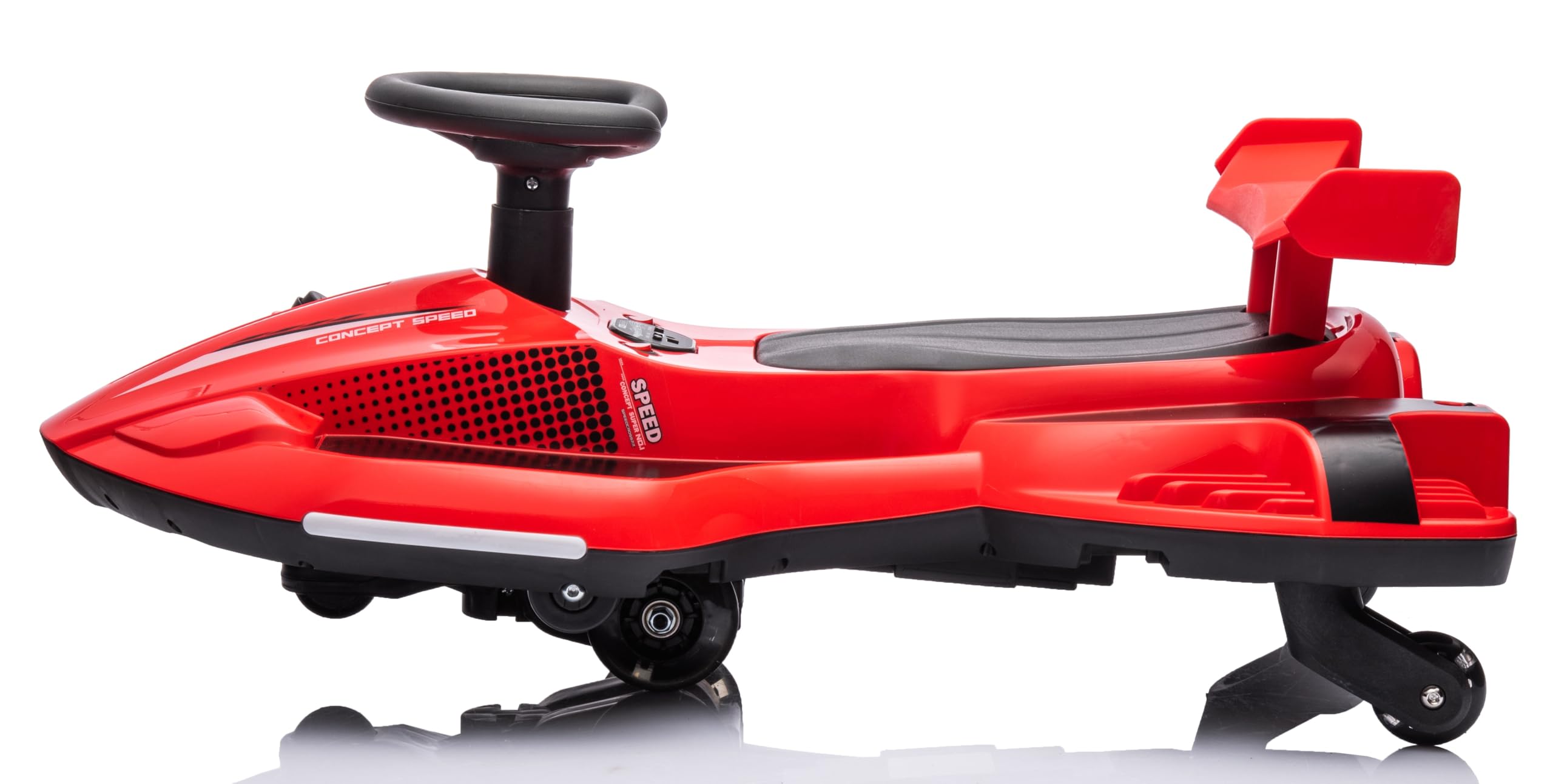 Auto Elettrica Bambini 12V Macchina Vorticar Piroettante 2 in 1 con Sterzo 360° Effetto Fumo Musica Luci LED Pedale Cavalcabile Antiribaltamento per Bambini 3-8 Anni fino a 50 Kg Rosso