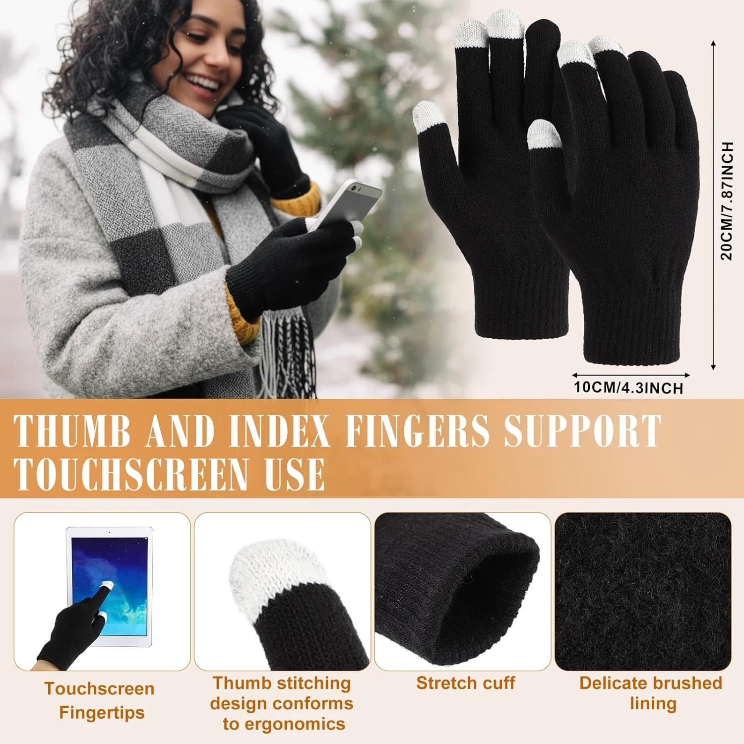 Geyoga 6 Pcs Winter Hat Scarf Gloves Set Knitted Touchscreen Gloves Plaid Scarf Earmuffs Socks Gift for Women Men - Image 3