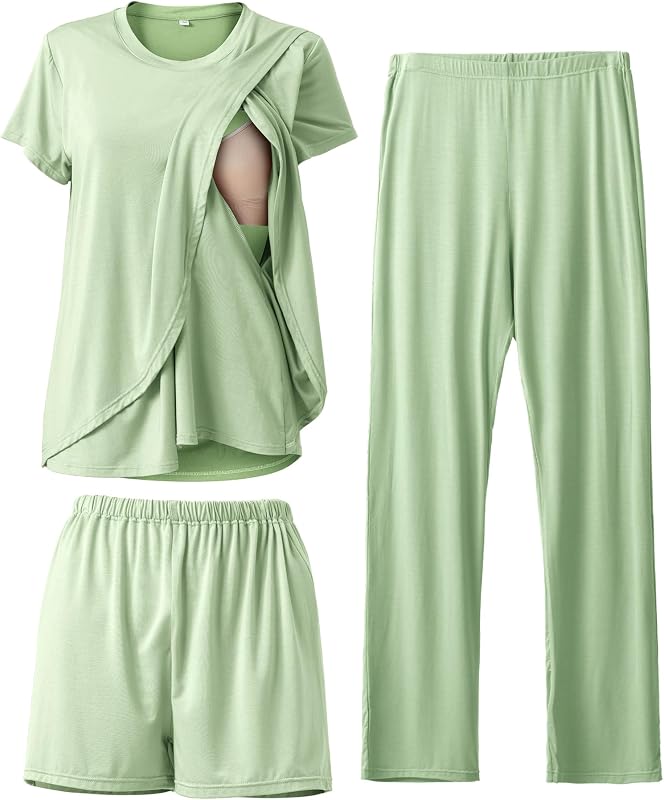Rnxrbb Conjunto com 3 peças de pijama feminino para gestação e amamentação