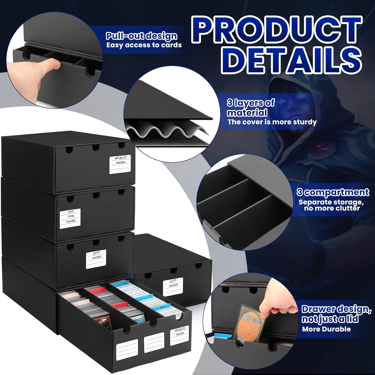 AOBOPLE Trading Card Storage Box,15000+ Cardboard Sports Card Boxes with 60 Card Dividers,Labels and Tape,Baseball Card Boxes Bulk Card Storage for MTG TCG PTCG Sport Cards