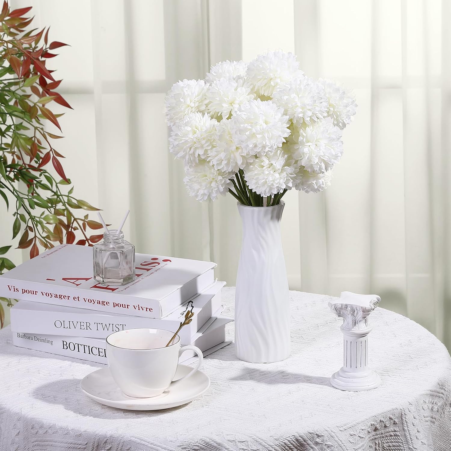 36 Pcs Artificial Flowers Chrysanthemum, Fake Hydrangea Flowers with Stems Ball Bouquet for Home Office Coffee House Table Parties Wedding and Baby Shower Decoration - Image 4