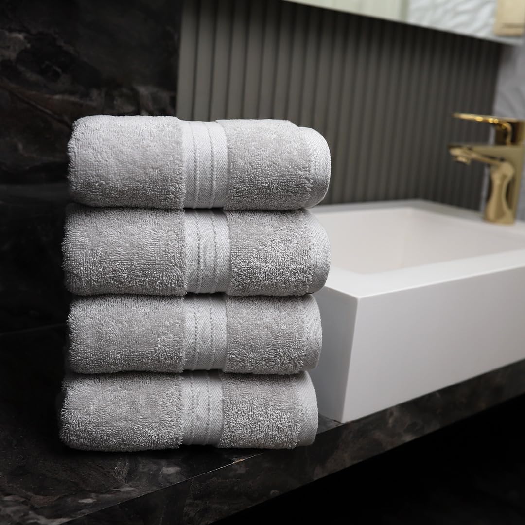 Hand Towels Pack of 4-100% Cotton & Luxury, Large (16"x 28") Absorbent, Thick, Cozy - Versatile, Perfect as Hotel Towel, Hand Towels for Bathroom - Silver Gray - Image 4
