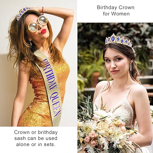 Miniatura 6 de Didder Faja y corona dorada de cumpleaños para mujeres y niñas, decoraciones felices