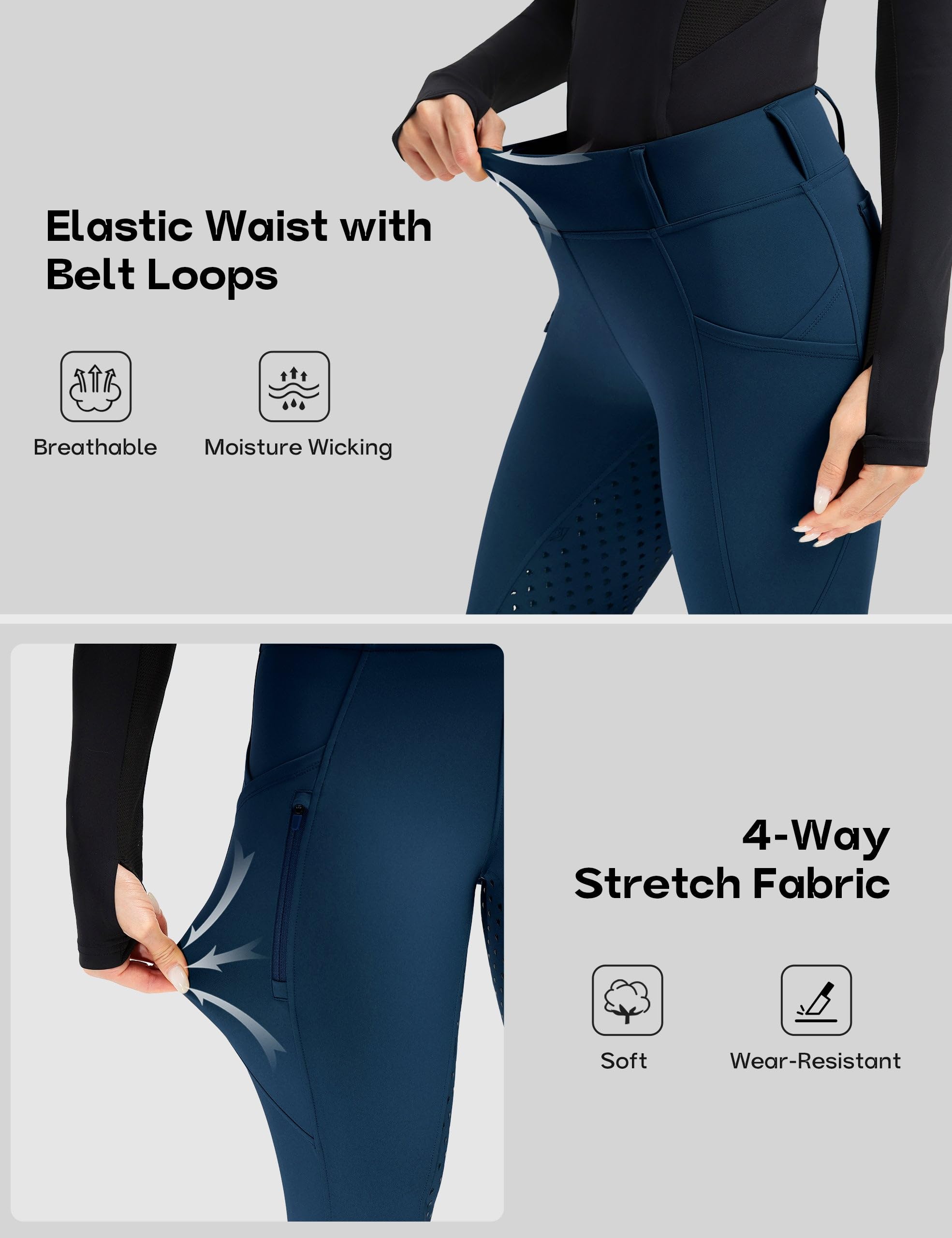 FitsT4 Sports Pantalon d'équitation pour femme - Taille haute - Avec poches