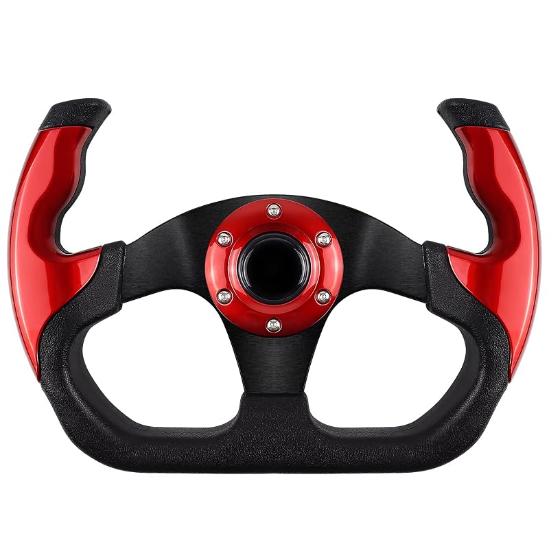 Volante Esportivo para Carro QYMOPAY em Alumínio com 3 Raios, Botão de Buzina e 35,1 cm, Vermelho, 1 unidade