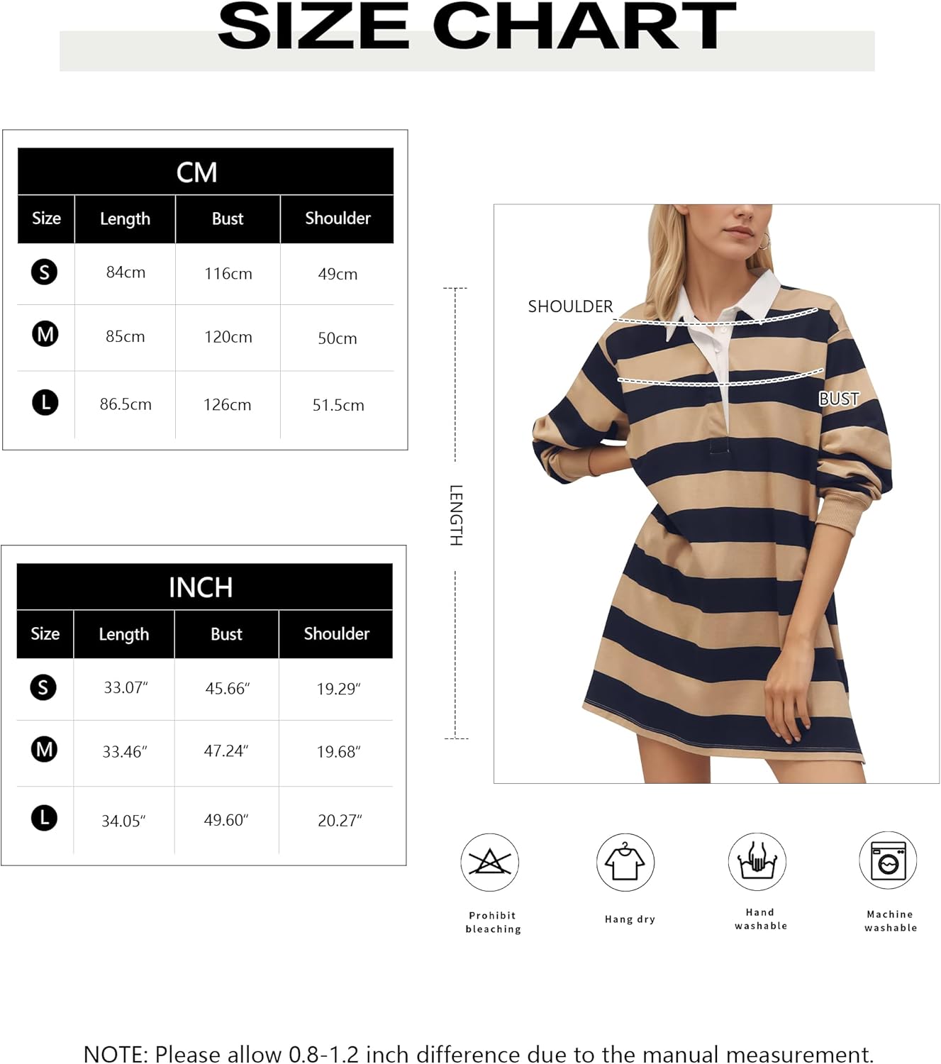 Women Striped Lapel V Neck Long Sleeve Mini T Shirt Dress Collar Contrast Short Dress Casual Stripe Fall Polo Dress - Image 6