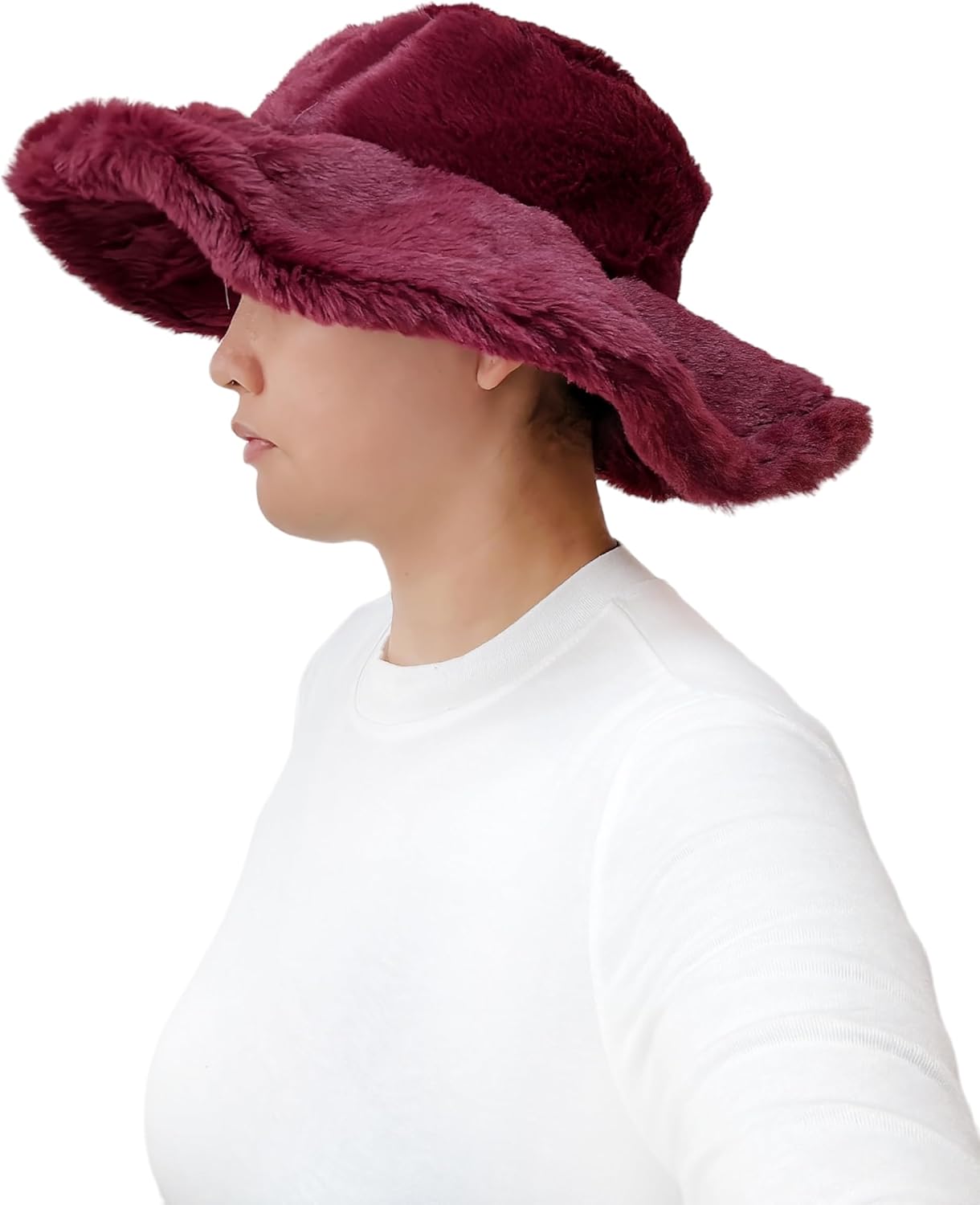 Lina & Lily Oversized Women's Winter Bucket Hat Faux Fur Wide Floppy Brim - Image 4