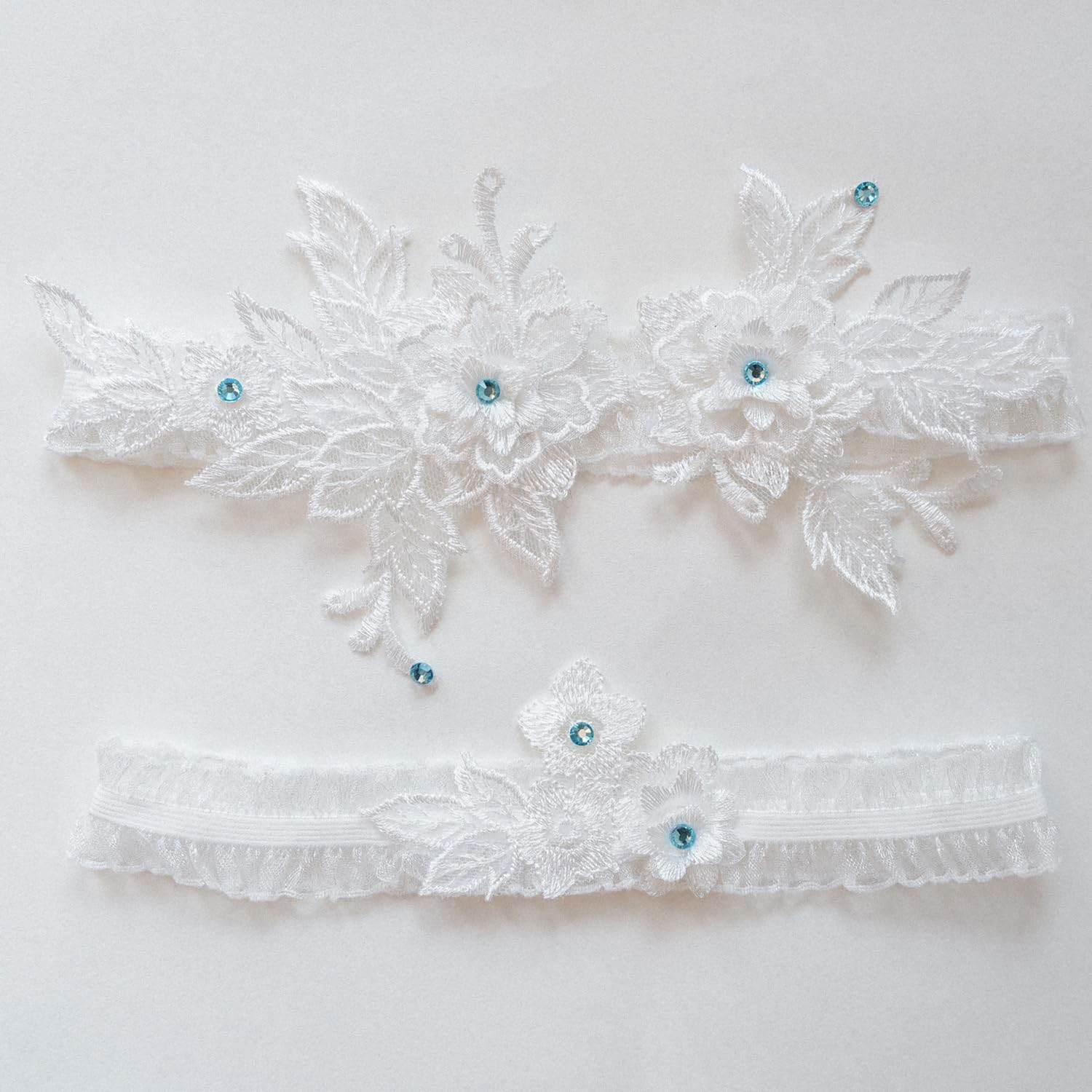 Wedding Garter for Bride with Flower Appliques Bridal Stretch Lace Garter Belt, Something Blue Tradition(2Pcs)