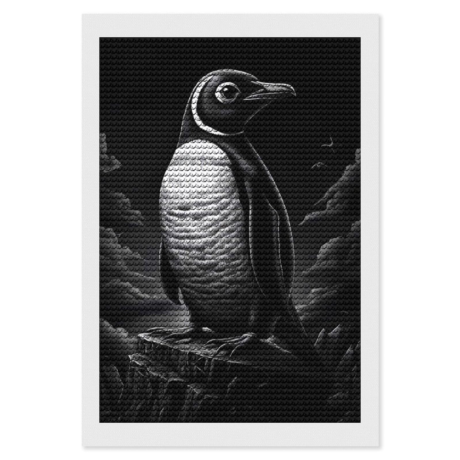 Junmoney Penguin on Cliff Diamond Painting Canvas Set 8"x12", for Beginners, Complete Accessories, Christmas Gift, Modern Decor