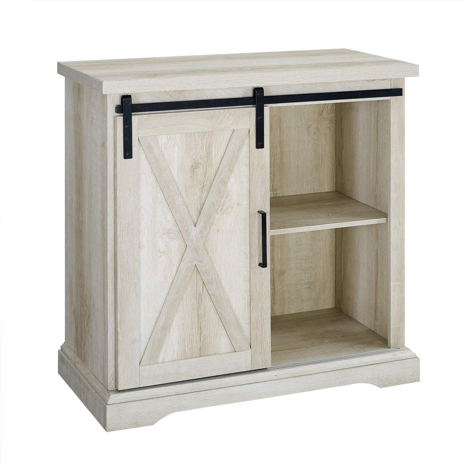 Walker Edison Abbey Modern 32 Inch Farmhouse Rustic Sliding Barn Door Accent Console, White Oak