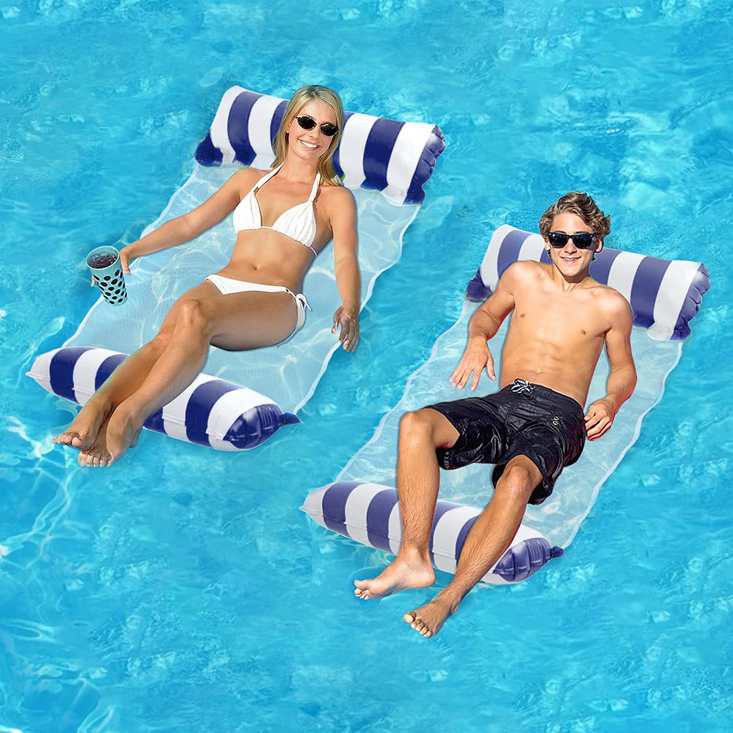 FUNNYTA 2 Pack Water Hammock, 4-in-1 Multi-Portable Water Pool Float Hammock (Saddle, Lounge Chair, Hammock and Drifter) for Adults, Suitable for Travel, Family and Recreation