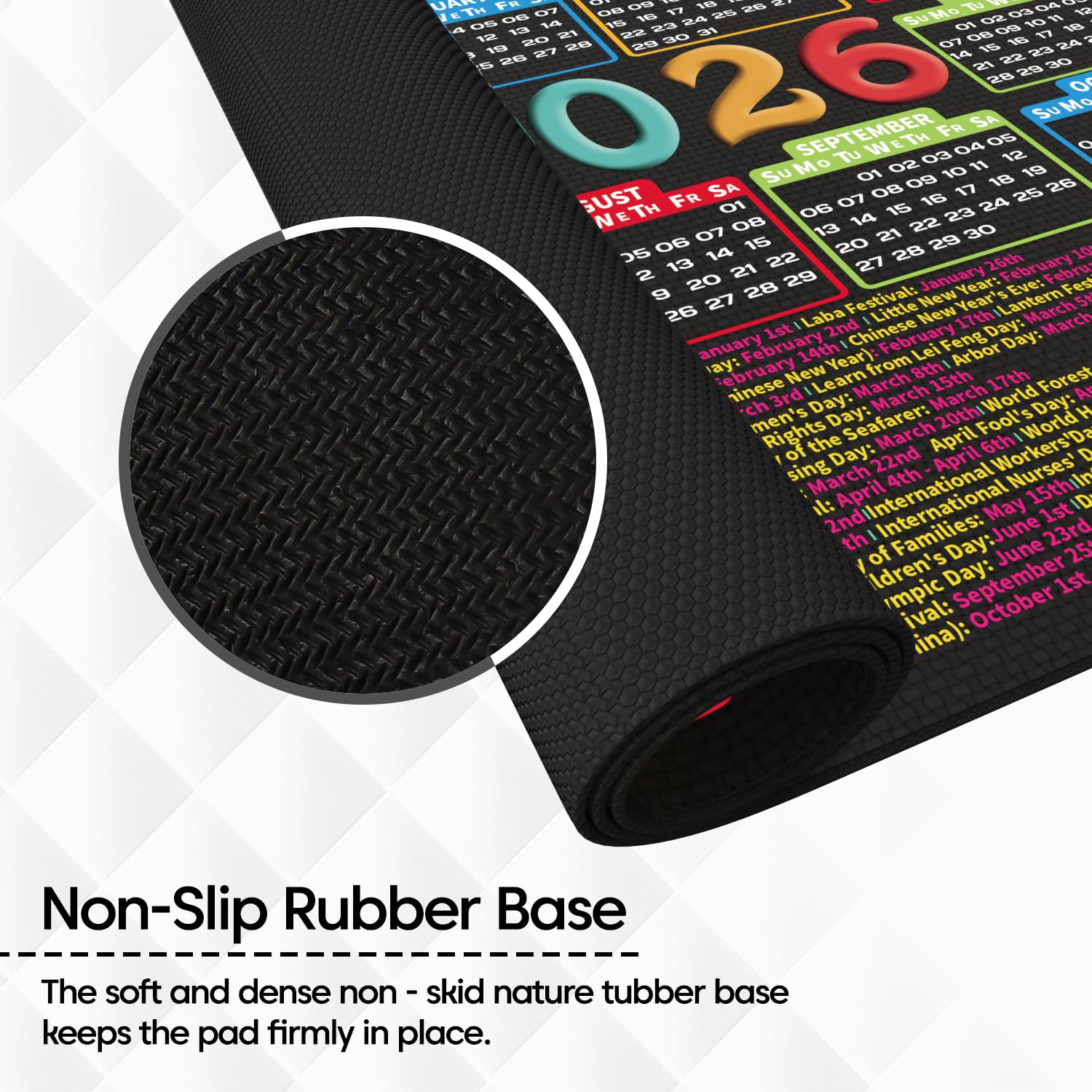 Sounce Mouse Pad 9.6x7.9x0.1 inch, Ultra-Smooth Tracking Surface for PC & Laptop, Durable Stitched Edges, Non-Slip Rubber Base, Washable Computer Mat, Anti-Fraying Design (2026 Calendar) Black 3