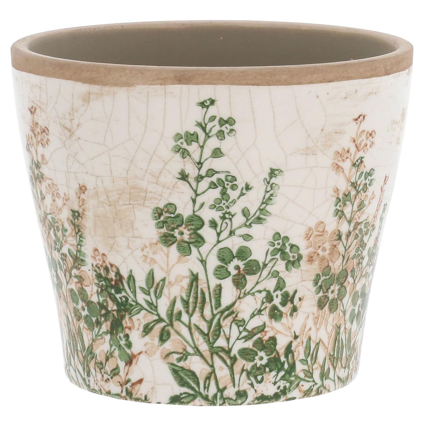Shudehill Giftware Ceramic Botanical Floral Plant Pot, Small, Rustic Country Style, Natural Garden Home Décor