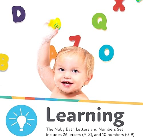 Miniatura 3 de Nuby Letras y números de baño de espuma para niños pequeños, juego de juguetes de baño para niños de 3 años en adelante, 36 piezas