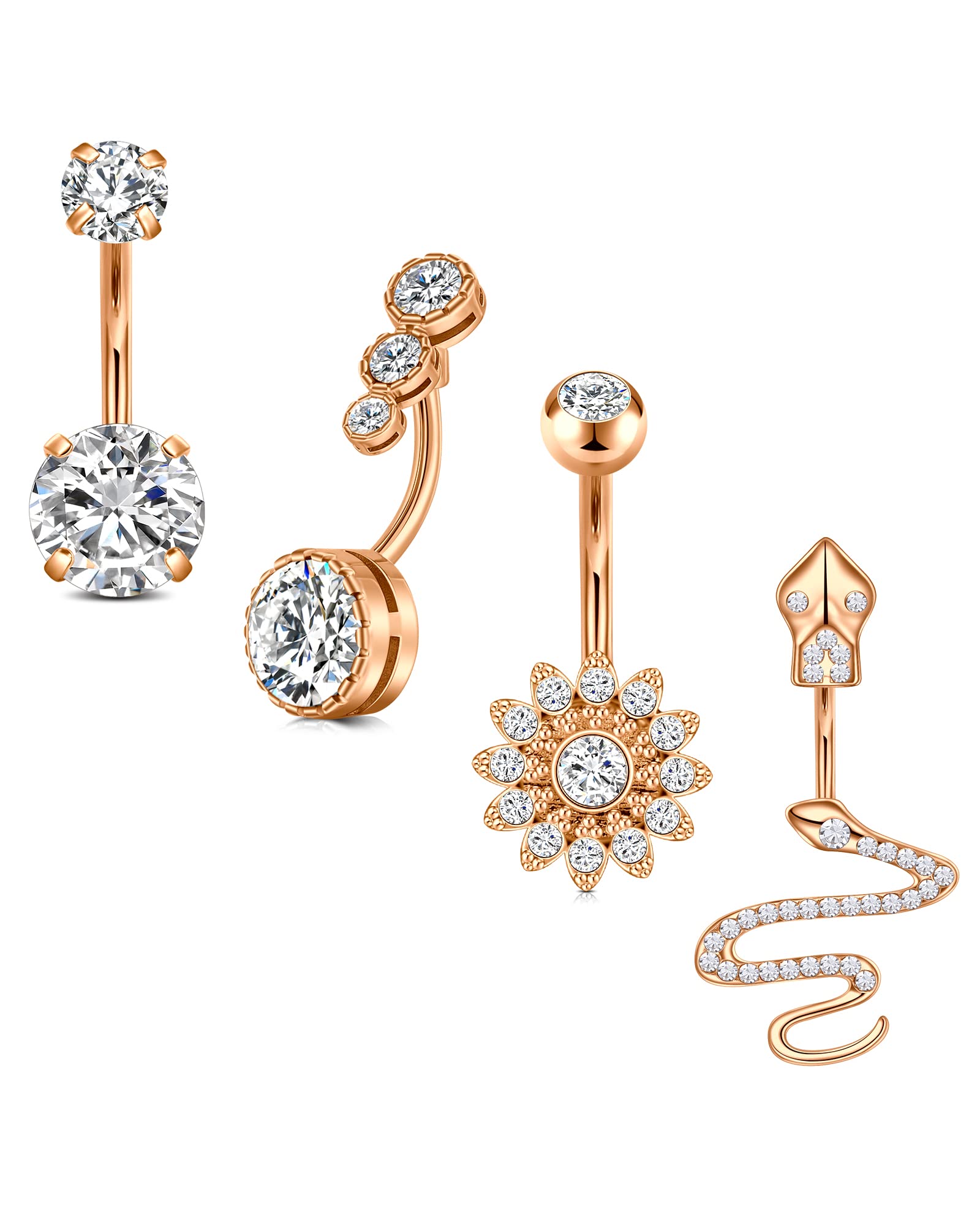 LAURITAMI 14G Dangle Belly Button Rings Surgical Steel Silver Belly Button Rings Dangling CZ Belly Rings for Women Silver Rose Gold Belly Button Piercing Jewelry