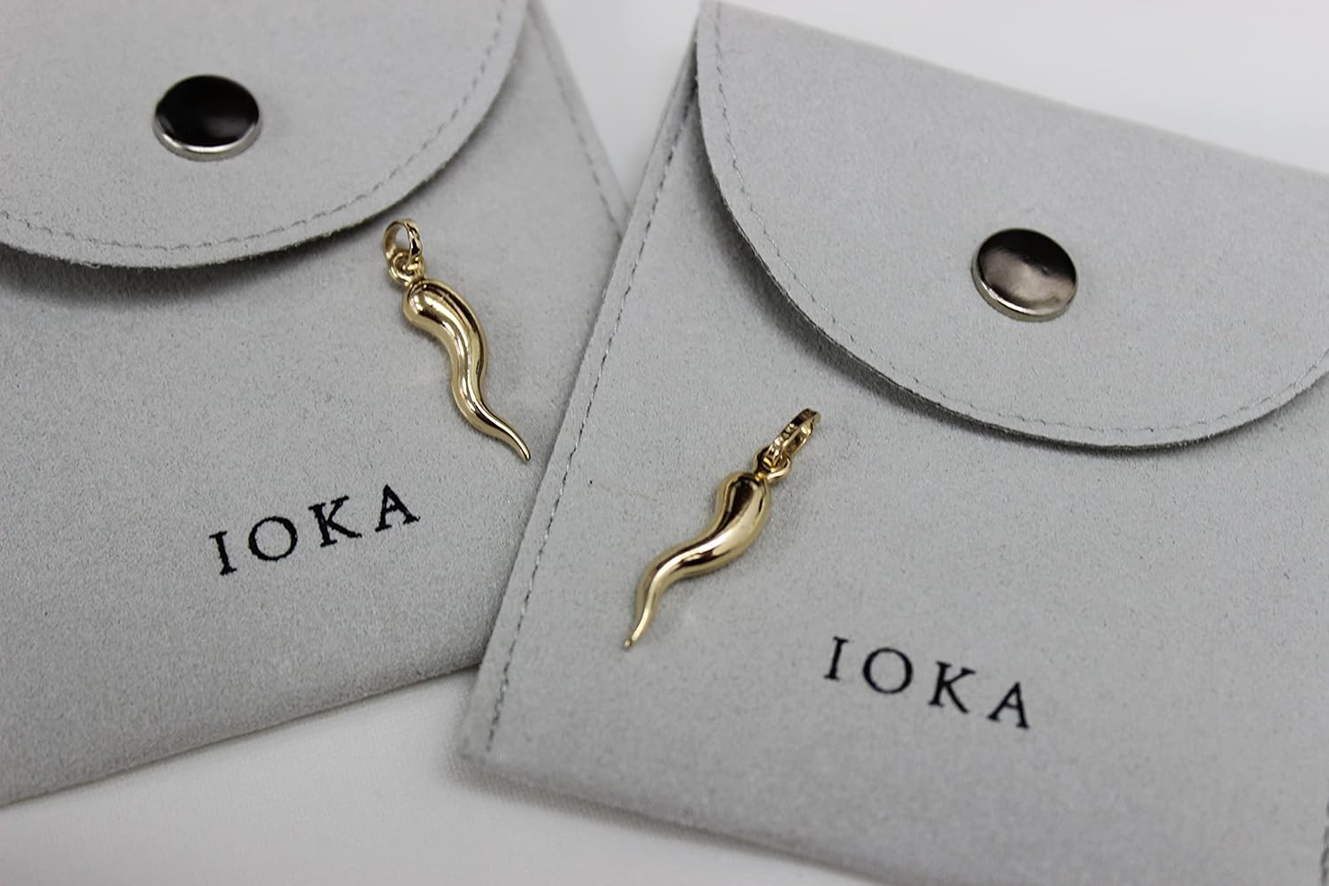 Ioka - 14K Yellow Gold Cornicello Italian Horn Charm Tiny Size Good Luck Pendant For Necklace or Chain