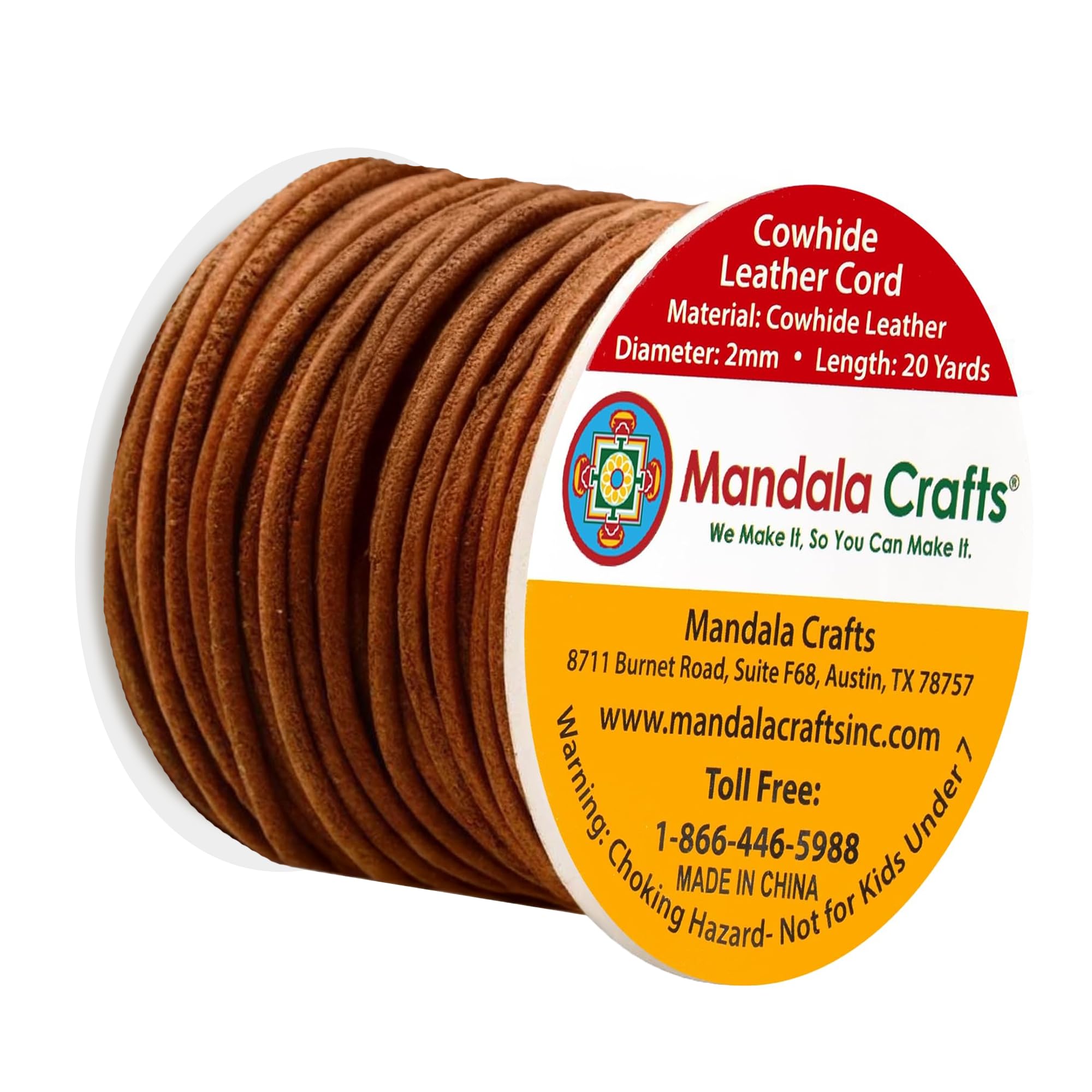 Cuerda de cuero redondo Mandala Crafts, material natural para marroquinería y collares
