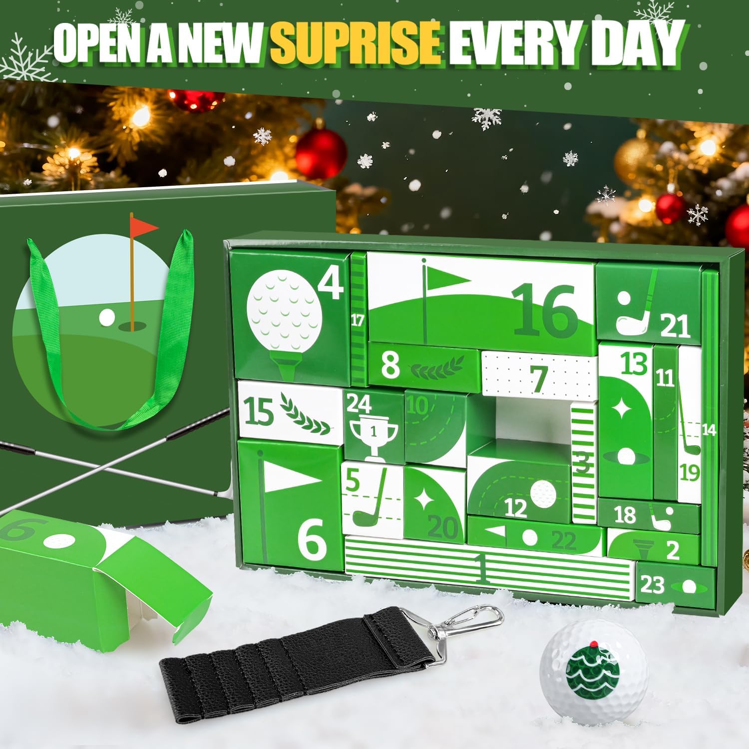 MOVINPE Golf Advent Calendar 2025 for Men Teen Boys, 24 Days of Golf Accessories & Essentials, Christmas Countdown Gifts for Golf Lovers Players Beginners Clubs Markers Score Counter Brush
