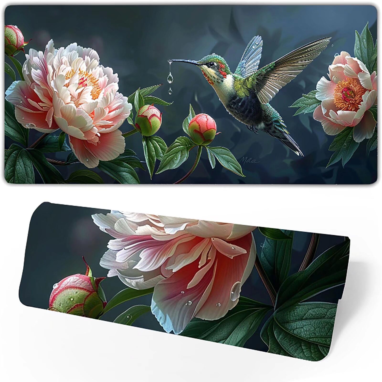 Podkładka pod mysz gamingowa dla graczy zielona, duża podkładka pod mysz XXL 1200 x 600 x 3 mm, kwiatowa podkładka pod mysz do klawiatury i biura, trwała z przeszytymi krawędziami i antypoślizgowym