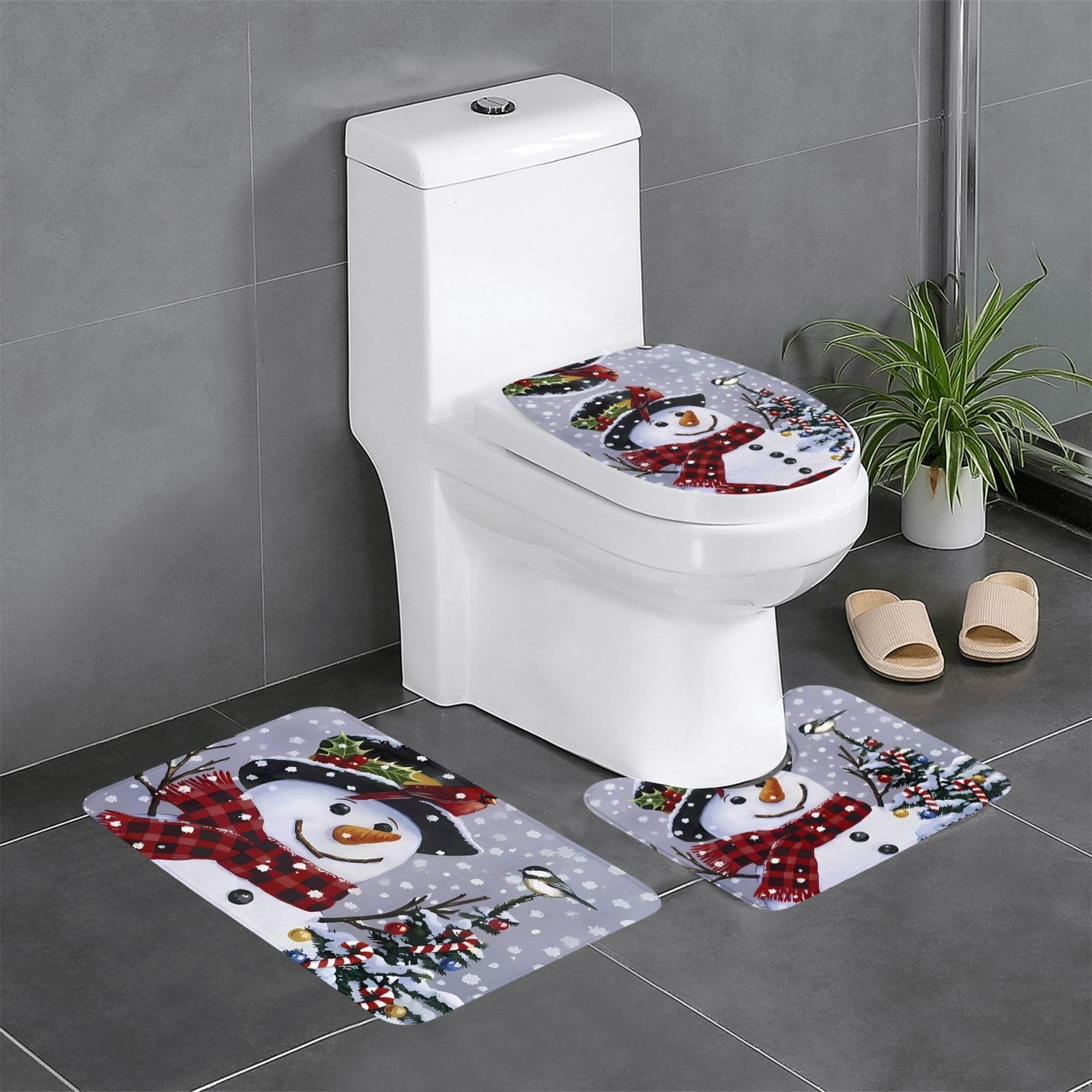 Tapis de bain Noël absorbants lot de 3 bonhomme de neige maison spa hôtel
