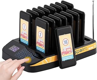 Crispaire Restaurant Pager System Pagers for Restaurants Waiting Buzzers Wireless Calling System Social Distancing Buzzer Long Working Distance Mute Function Food Truck Church Hospital (16 pagers)