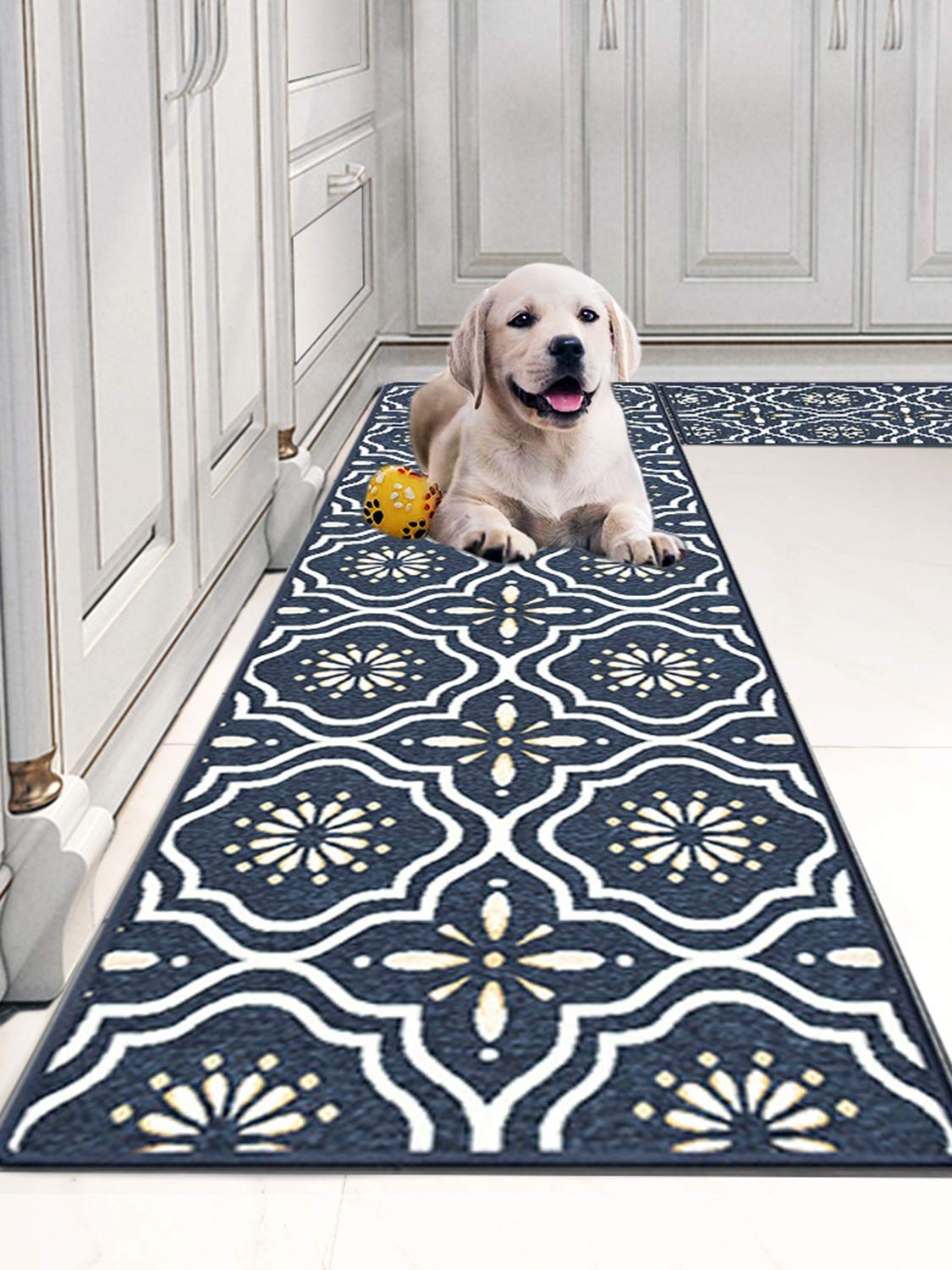 Ensemble de tapis antidérapants bleu marine avec tapis de couloir assorti 80 x 600 cm
