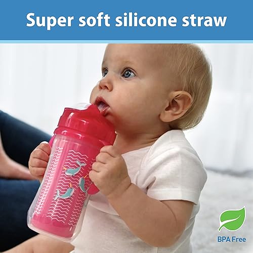 Miniatura 4 de Dr. Brown's Milestones - Vaso para beber aislado con popote y asas, rosa, 10 onzas, paquete de 2, 12 millones y Milestones botella estrecha con