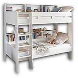 JUSA Hochbett mit Leiter & zwei Liegeflächen 90 x 200 cm - Platzsparendes Kinder Etagenbett in weiß - 129 x 189 x 210 cm (B/H/T) Weiß Bett